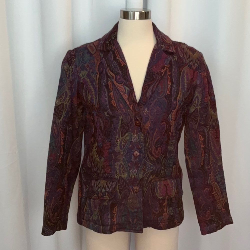 Coldwater Creek Multi Paisley Metallic Thread Blazer Jacket Women Size M